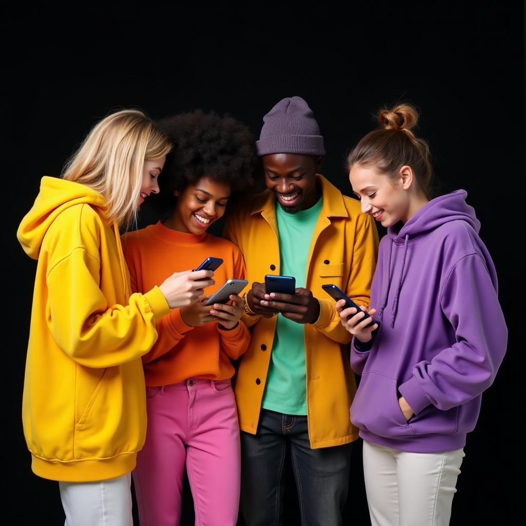 Grupo de jóvenes conectando en redes sociales